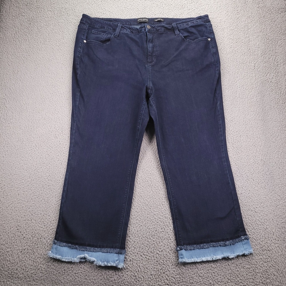 SUSAN GRAVER Jeans Womens Size 24WP Straight Ankle Frayed Hem Dark Wash Denim
